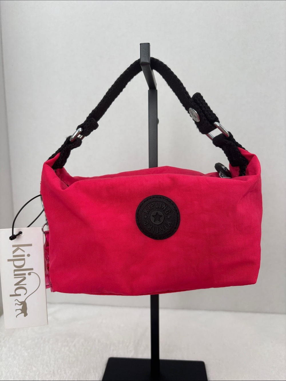 Kipling Hot Pink Mini Shoulder Bag with Black Handle